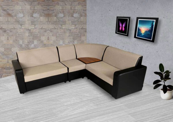 Kurl-on | Bullet-Corner Sofa | Leatherette + Fabric | L Shape Corner Sofa Kurl-on Hari Om Furnitures